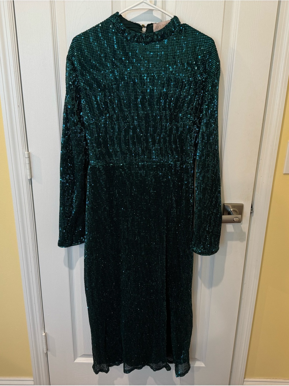 Club L London Emerald Green Long Sleeve Sequin Midi Dress